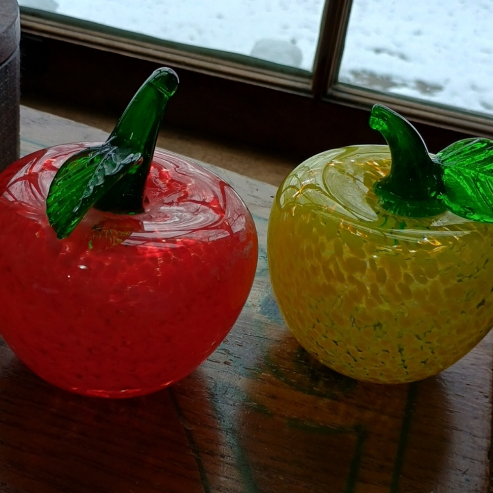 Glass Apple Art Decor Paperweights - Red and Yellow